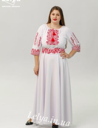 А-000083 Вишиванка "Мавка" сукня біла з червоним орнаментом