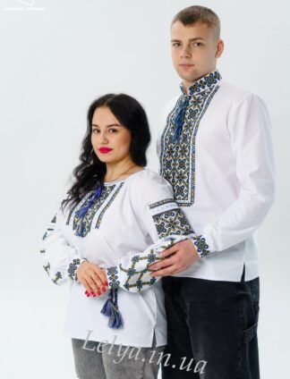 А-000099 Вишиванка чоловіча та жіноча "Лужанка" синя