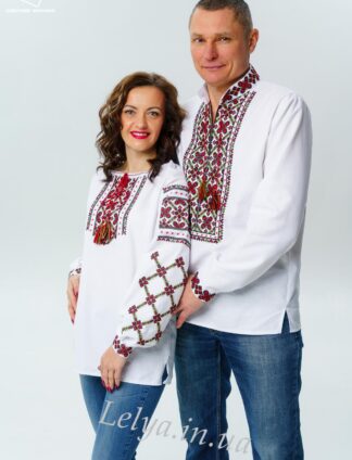 А-000113 Вишиванка чоловіча та жіноча "Лужанка" червона