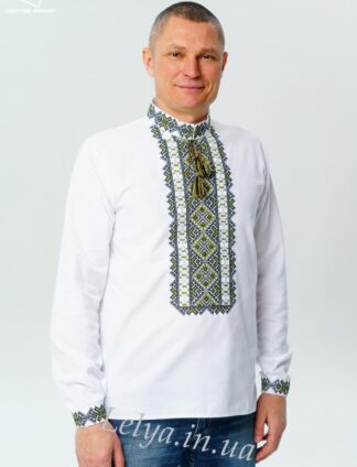 А-000096 Вишиванка "Геометрія" зелена чоловіча