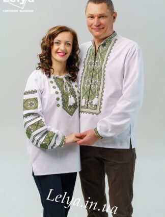 А-000156 Вишиванка чоловіча та жіноча "Ромби" зелені