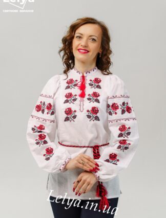 А-000094 Вишиванка "Троянди червоні" комір стійка