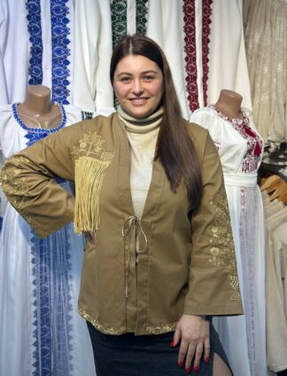 Кардиган "Кімоно" денім у гірчичному кольорі з вишивкою