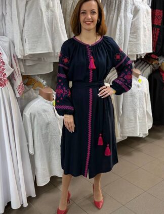 Сукня "Ждана" темно-синя з яскравим геометричним орнаментом