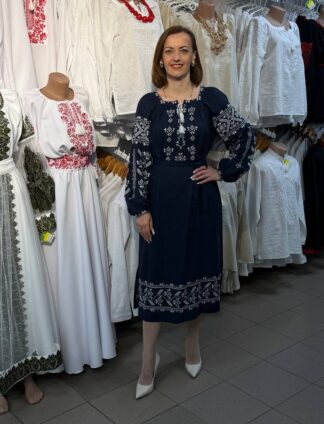 А-000178 Сукня синя "Ламана гілка" біла