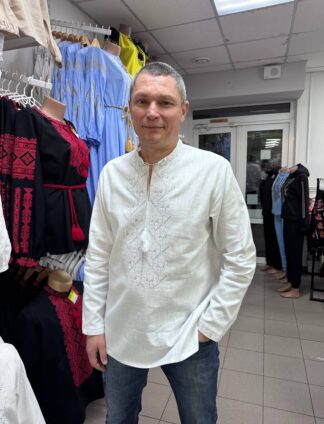 А-000167 Сорочка "Вільна душа" на 100% льоні з сіро-білим орнаментом
