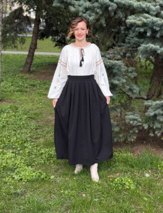 А-000130 Комплект-неймовірно ніжна сорочка "Рута" на молочному льоні та спідниця у чорному кольорі