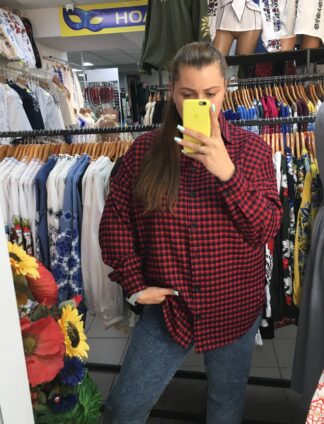 Стильна сорочка "Престиж" у кольорі бордо в клітинку зі змішаною тканиною (шерсть та поліестер) -тепла,зручна та практична